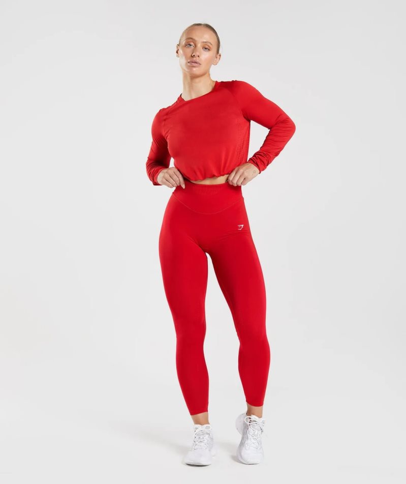 Women's Gymshark Sweat Seamless Long Sleeve Cropped Tops Red | NZ 6DOGPH